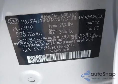 2019 Hyundai Elantra Se z USA, uszkodzony, nr VIN 5NPD74LF0KH442075